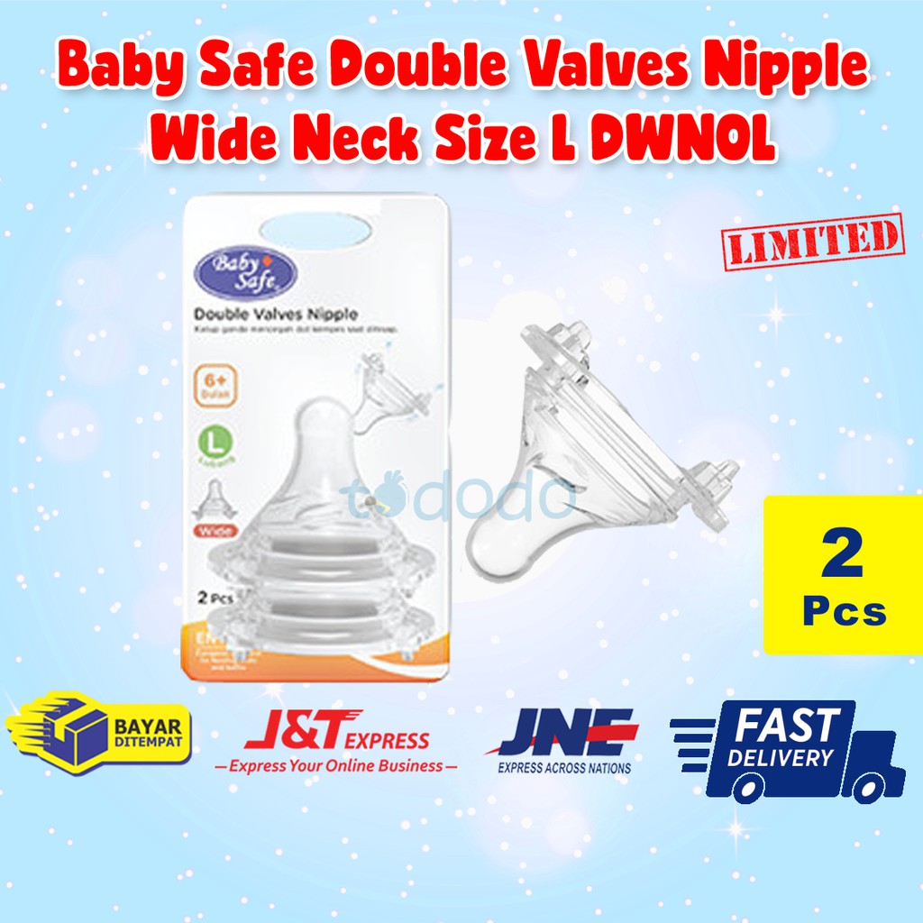 Baby Safe Double Valves Nipple Wide Neck Size L DWN0L / Nipple Dot