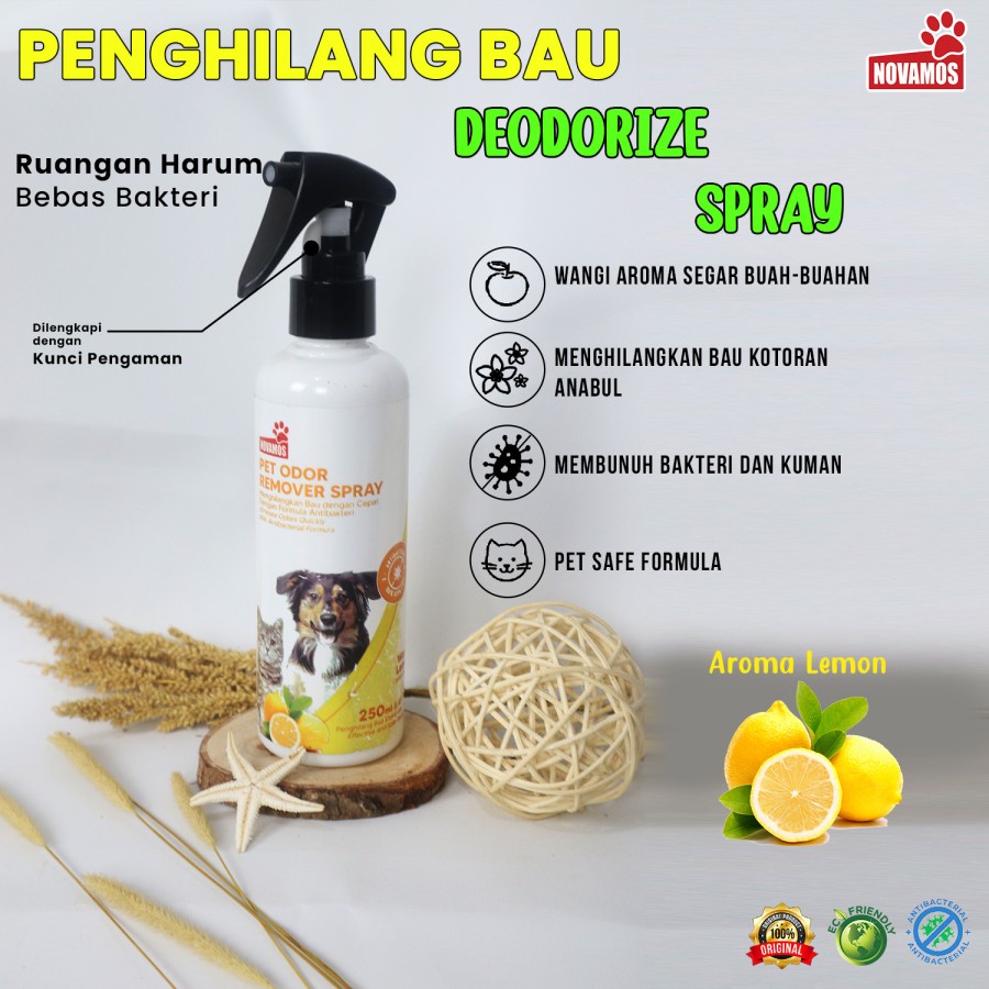 Novamos Penghilang Bau Kotoran Kucing dan Anjing Pet Odor Remover Spray 250 ML