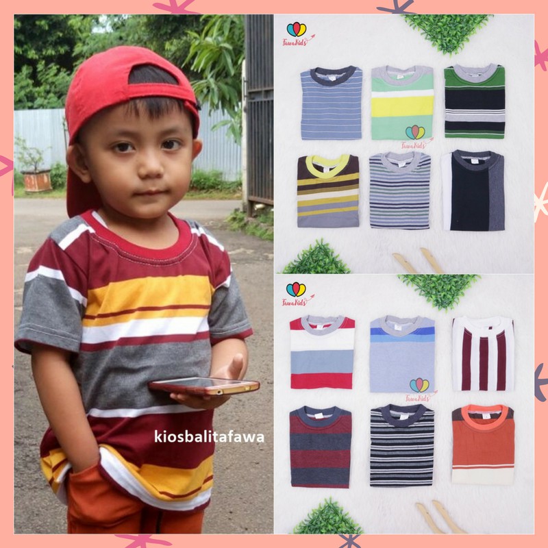 Kaos Salur uk 3-5 th / Kaos Anak Cowok Baju Anak Kaos Salur Kaos Lengan Anak Kaos Murah