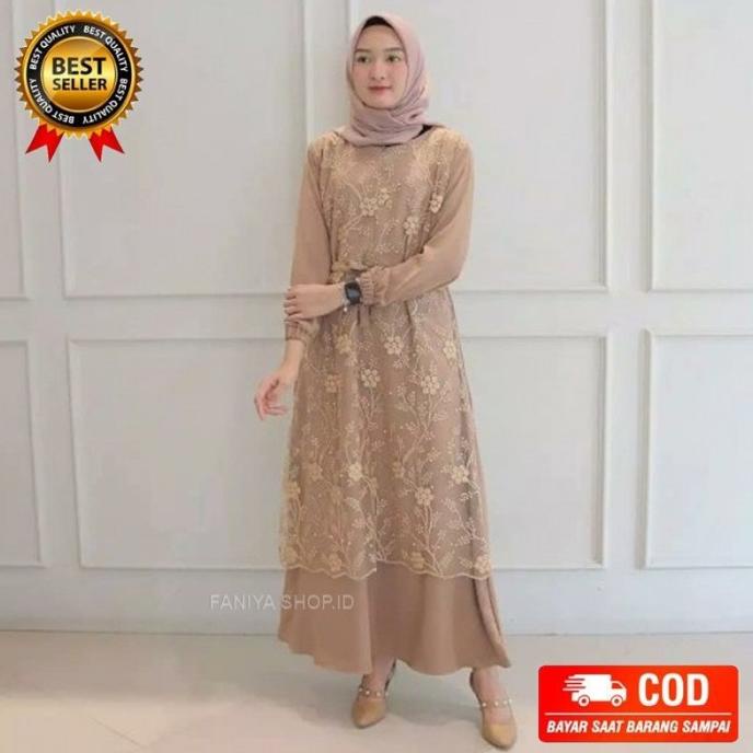 COD Terbaru Long Baju Drees Muslim Dewasa Dres Brokat Gamis Remaja Ibu Cod