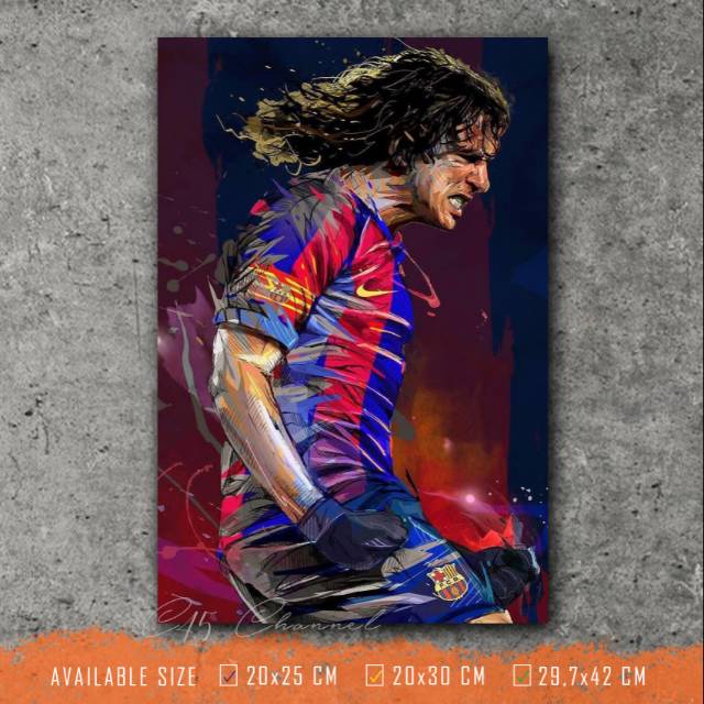 Poster Kayu Carles Puyol FC Barcelona Walldecor Sport Selebrasi Gol Pajangan Cafe Kamar Kantor