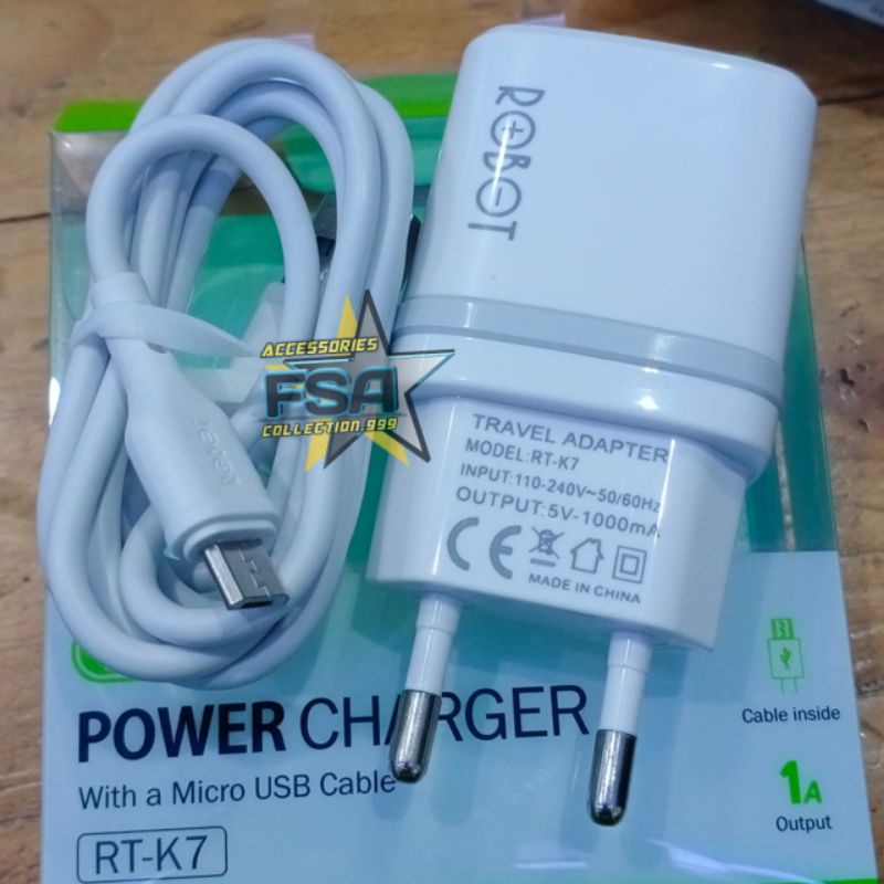 Travel Charger ROBOT RT-K7 Quick Charger Micro Usb 5V 1A  Single Port Charge