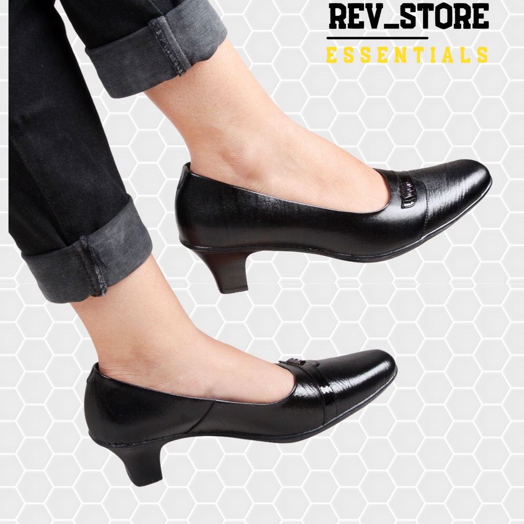 ☀ REV STORE ☀ Rev Sepatu Kulit Asli Formal Wanita Hak 5cm / Sepatu Pantofel Wanita / Best Seller