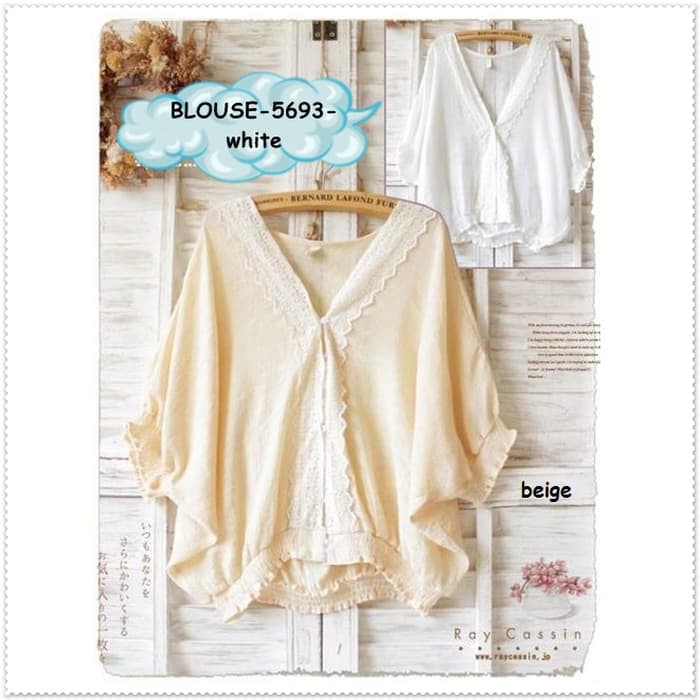 Baju Atasan Outer Mori Jepang Putih Beige Blouse Wanita Korea Import BEST.