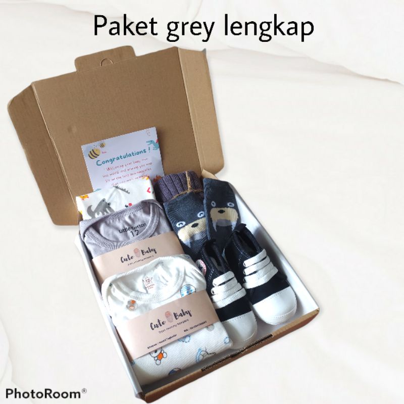 Termurah Paket Hampers Bayi / Hampers Baby / Parcel Baby / kado lahiran by cute baby-Paket grey lengkap