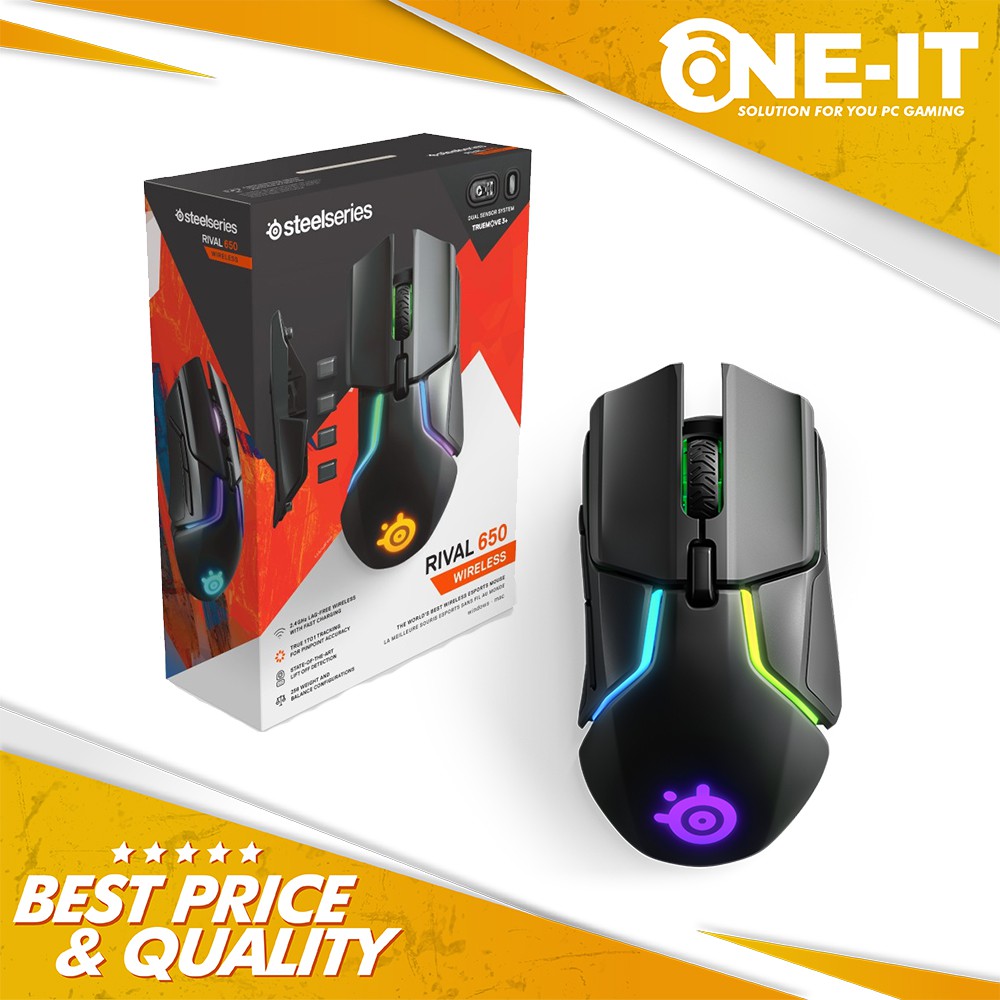 Mouse Gaming SteelSeries Rival 650 Wireless - Hitam, Dual Sensor Optik