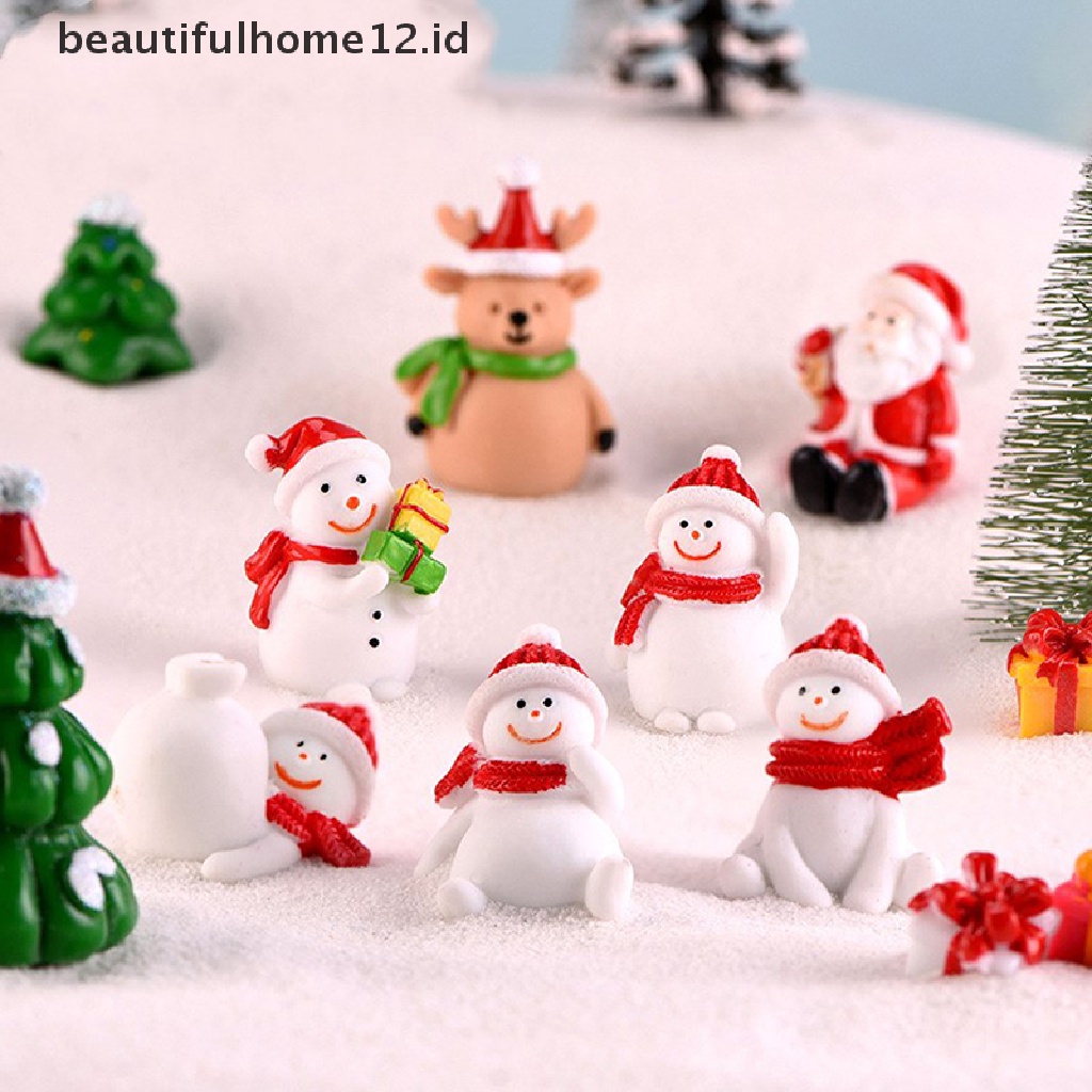 【beautifulhome12.id】 Christmas Snowman Santa Claus Trees gift Figurines Fairy Garden Miniatures Craft .