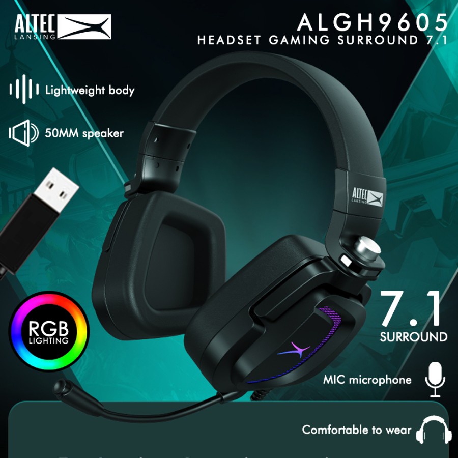 Headset Headphone Gaming Altec Lansing ALGH 9605 RGB 7.1 SURROUND