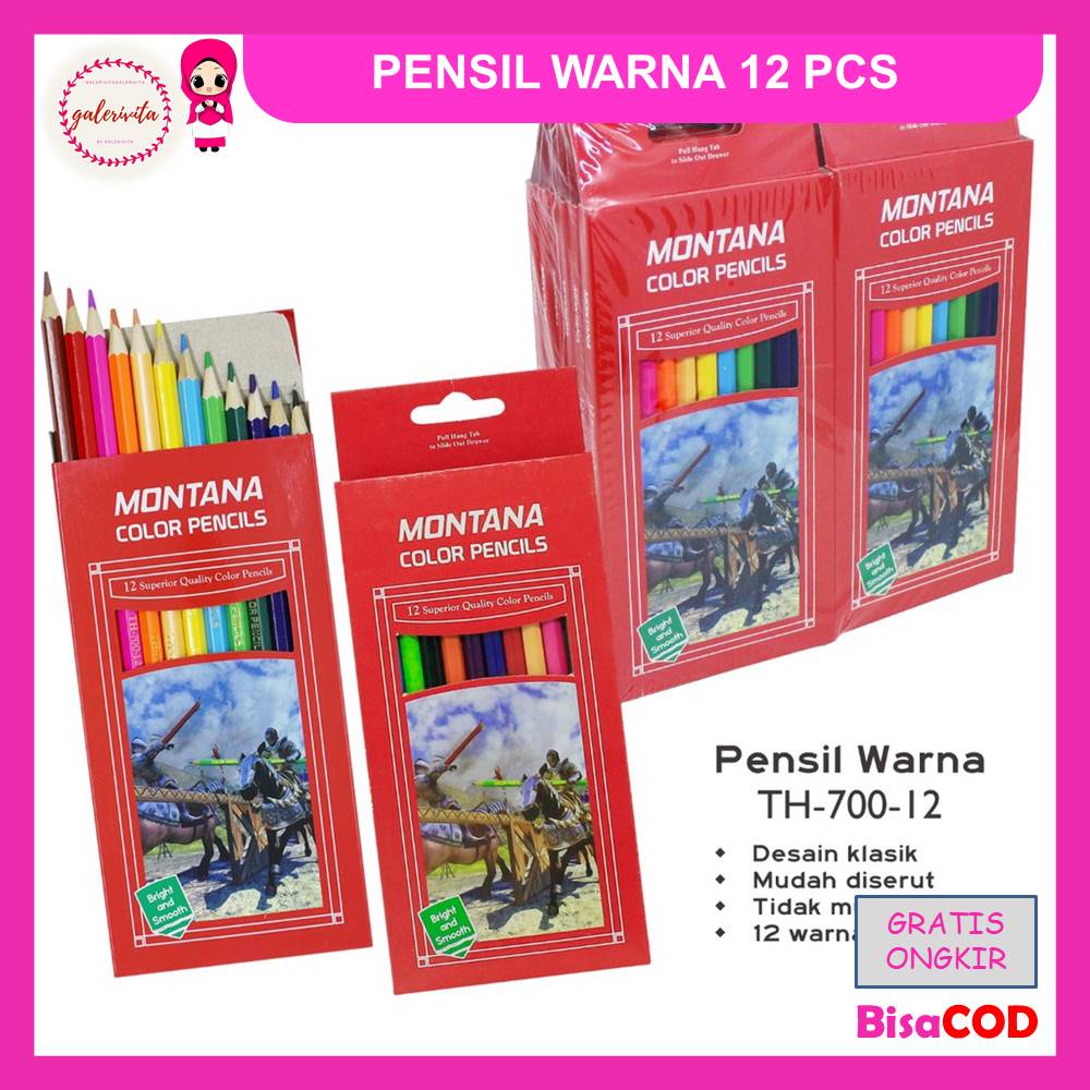 

Pensil Warna 12 Pcs / Pensil Warna Panjang Montana / Alat Mewarnai Anak / Color Pencil