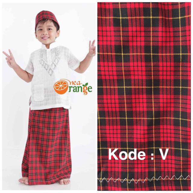 SARUNG INSTAN ANAK SET PECI - BAJU KOKO ORANGE | baju koko anak murah | SARUNG Anak branded murah