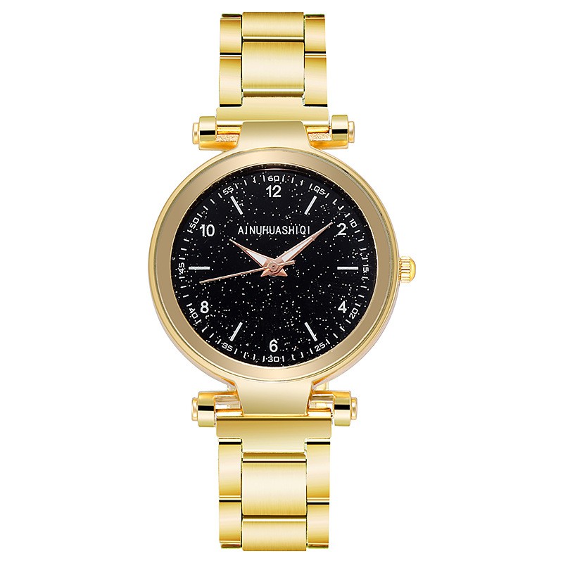 Jam Tangan Wanita Analog Fashion Dengan Strap Stainless Steel Quartz Dial Bulat Import-45-8 Gold
