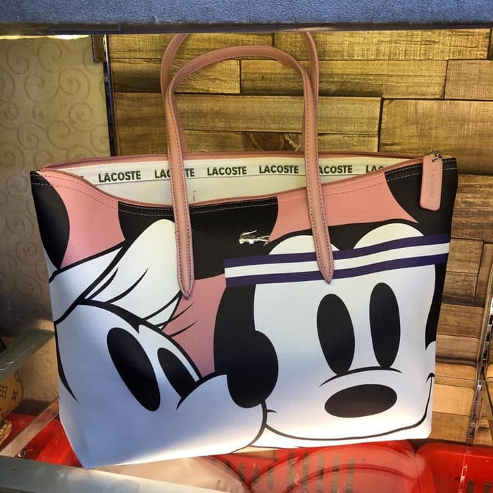 TAS WANITA TOTE BAG LACOSTE MICKEY SIZE BESAR Uk.40x28 TOTE BAG IMPORT - Merah Muda