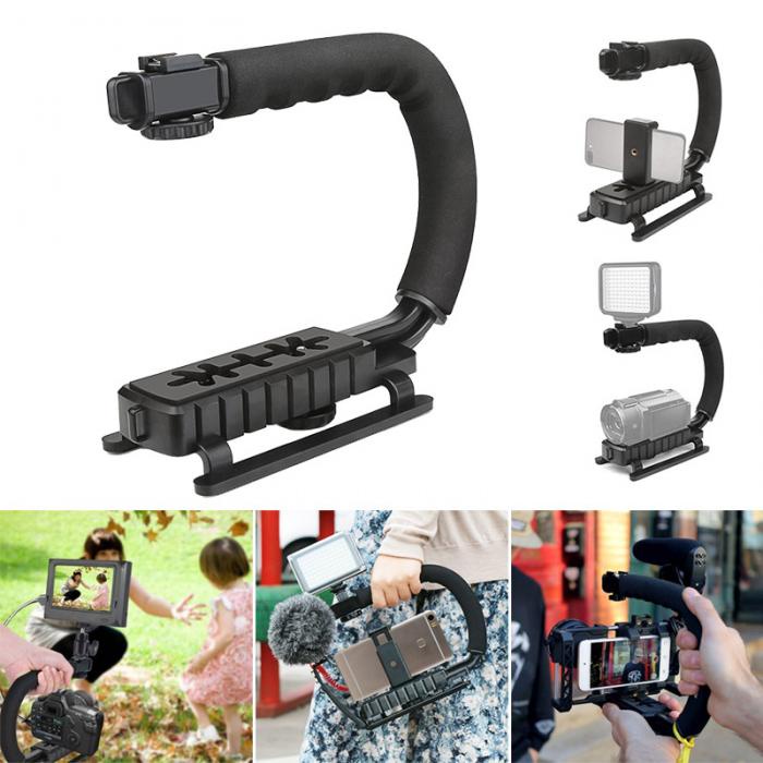 DSLR Handheld Gimbal Stabilizer Kamera GoPro Xiaomi Yi Action camera Handel Gimball Stabiliser Grip C Shape for DSLR GoPro Xiaomi Android Phone Handycam Mini DV Triple Shoe Mount Video for iPhone 8 X Gopro Smartphone Canon Sony DSLR Cameras