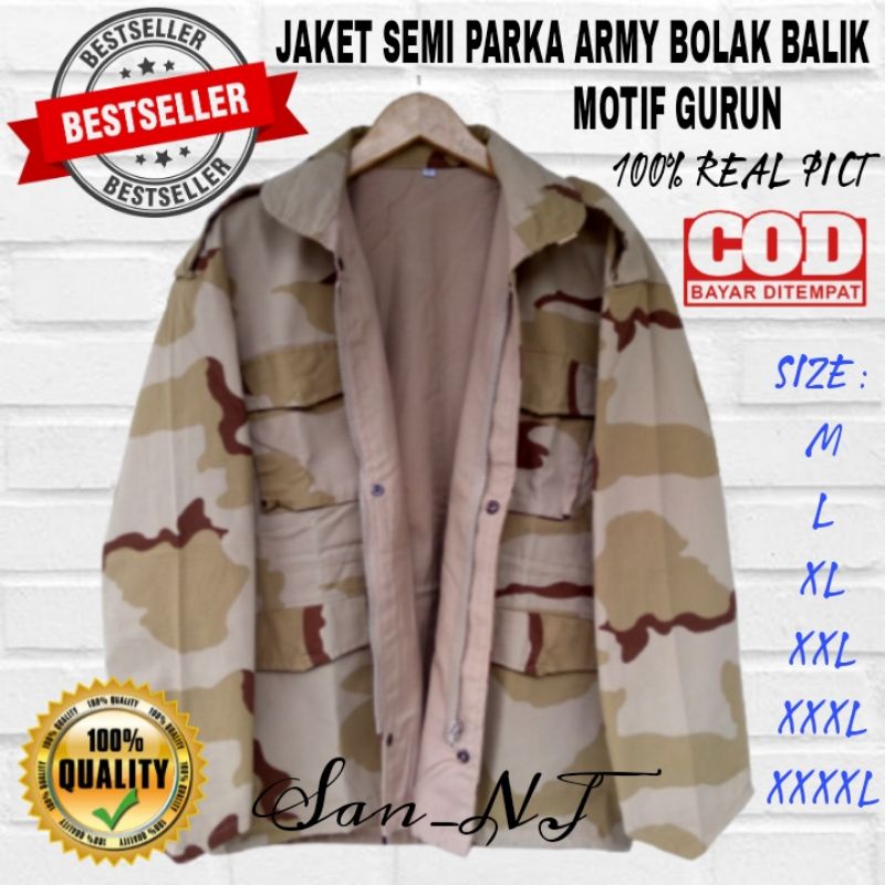 BIG SIZE Jaket Pria Army Semi Parka Bolak Balik Loreng Gurun Murah Berkualitas