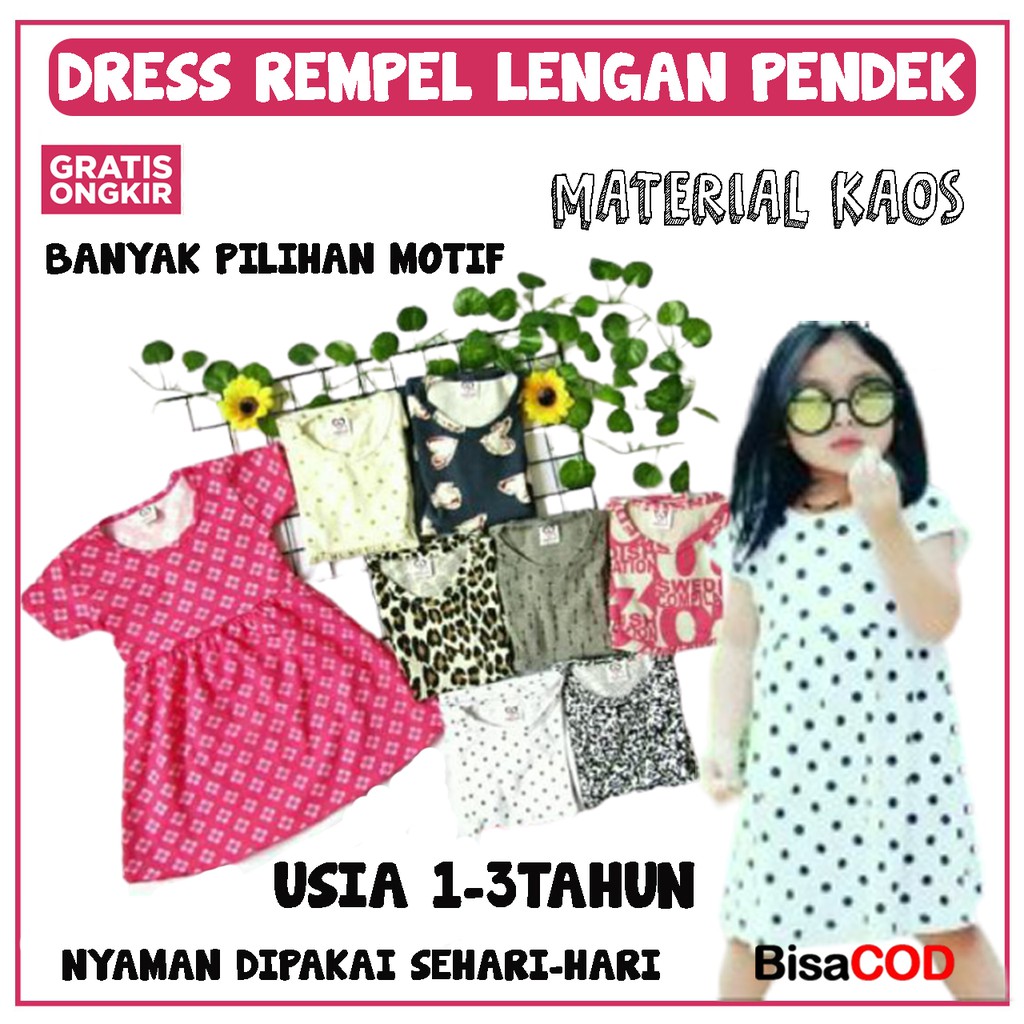 DRESS REMPEL ANAK LENGAN PENDEK / DRES ANAK LUCU / PAKAIAN ANAK PEREMPUAN DRESS  / DRESS ANAK MURAH