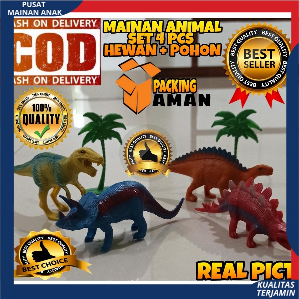 Mainan Anak 4Pcs Dinosaurus Hewan Mainan Binatang Liar Buas Wild Animal Jurassicc Park Darat Laut