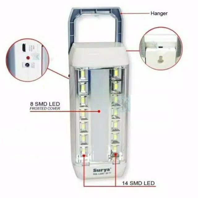 Lampu Emergency SURYA SQL L2207 LED Portable Senter Rechargeable Charger Cas Darurat Emergensi Lamp