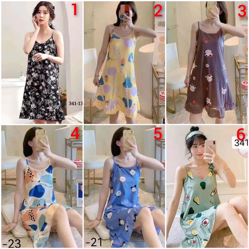 Baju tidur daster tanktop tali satu bahan spandek import