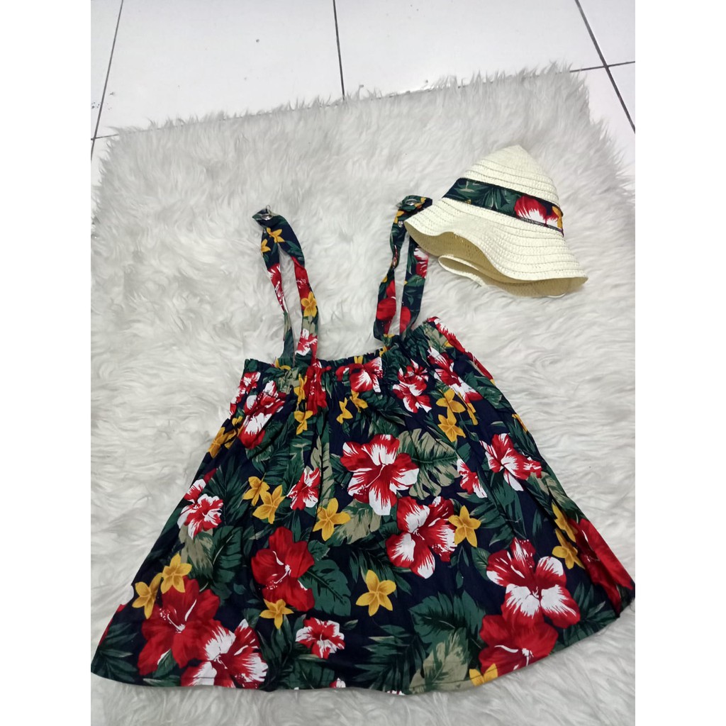 383#  Dress Anak//Dress Anak Daun// Dress Plus Topi// Fashion Dress Anak Daun Topi