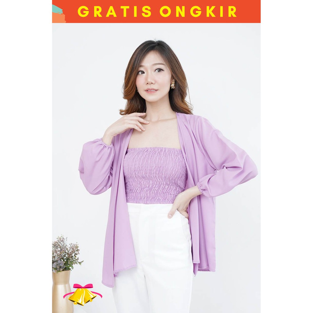 COTTONBELLS ATASAN CASUAL WANITA THERE TANKTOP SERUT + OUTER PLAID TOP ( LQ - B 11556 )-3