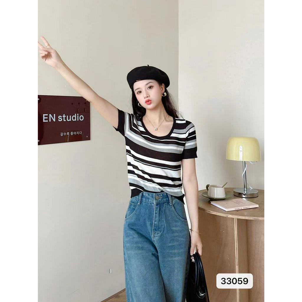 Timmy Korean Top Striped Knit Import - Atasan Fashion Korea Wanita TM (33059)