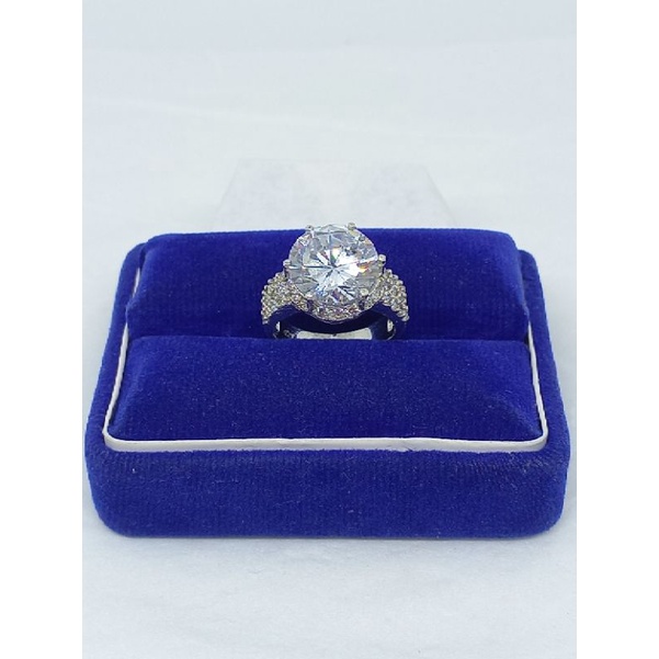 Cincin diamond solitaire with pave S925 / perhiasan perak 925 berlapis emas