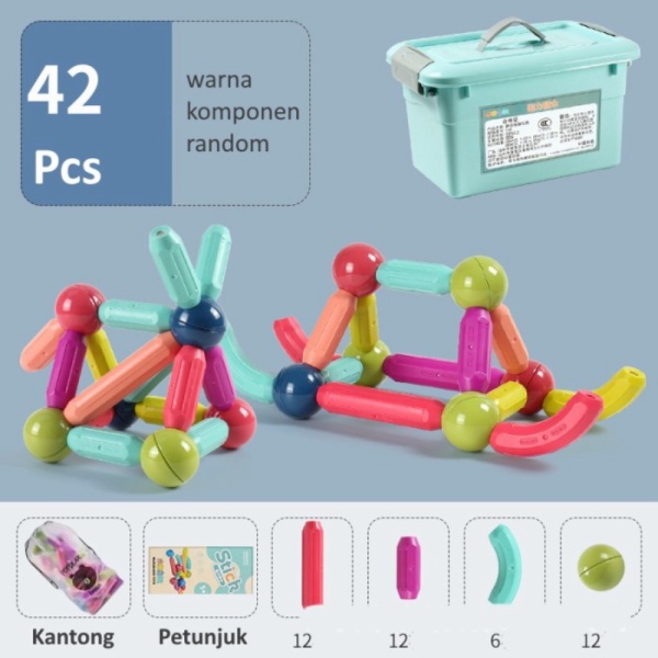 

ROD MAGNETIC Berkualitas Mainan STICK Block - Magnetic DIY 42pcs Container - Unik Susun Stick Edukasi