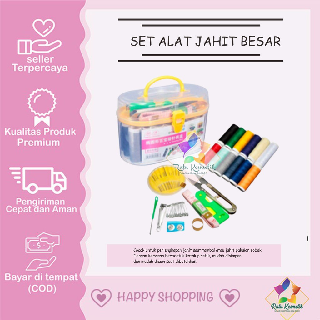 ❤ RATU ❤ Set Alat Jahit Besar | Peralatan Lengkap + box Benang isi 12 | 10 | Mesin Jahit Mini Portable