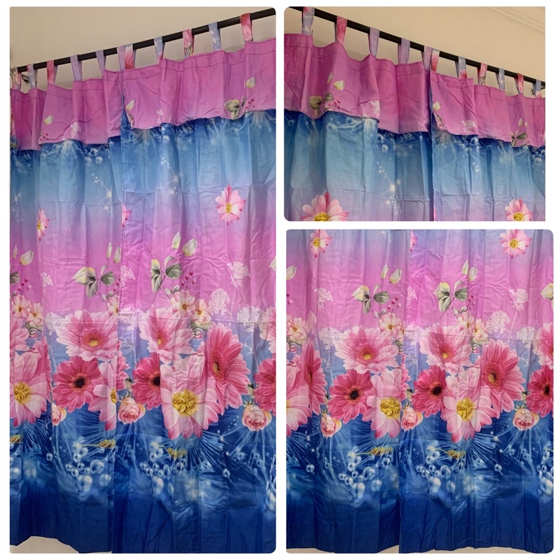 [ PINTU DAN JENDELA ] GORDEN TALI + PONI MOTIF BUNGA MATAHARI PINK DASAR BIRU