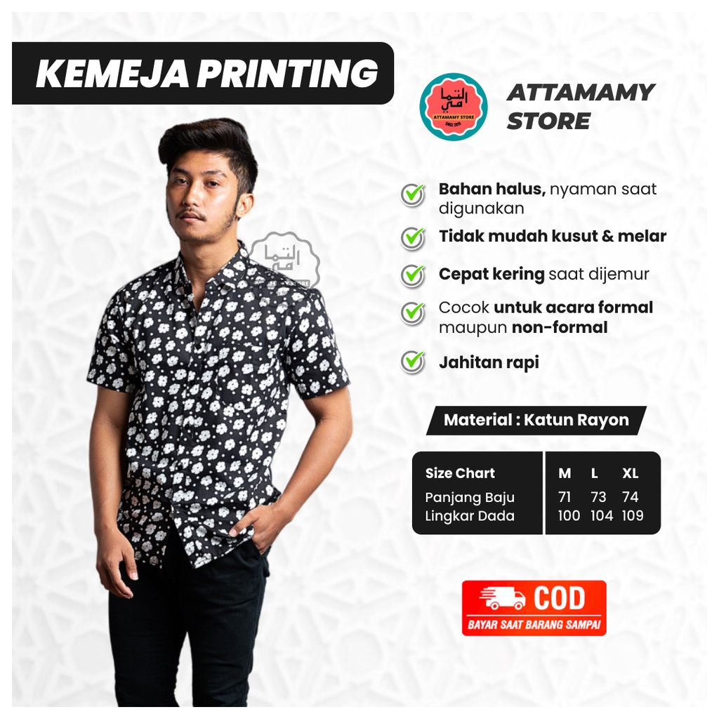 Kemeja Printing Pria Lengan Pendek Motif Bunga Hawai Casual Kasual Distro Cowok Bahan Katun