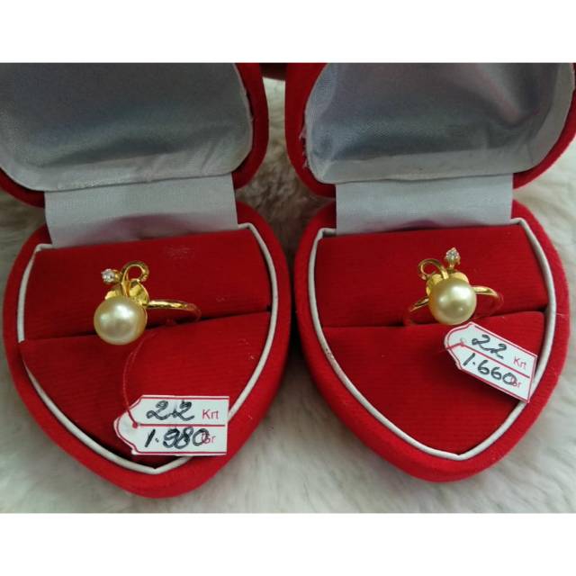 Cincin emas 22 karat mutiara air laut lombok asli bersertifikat