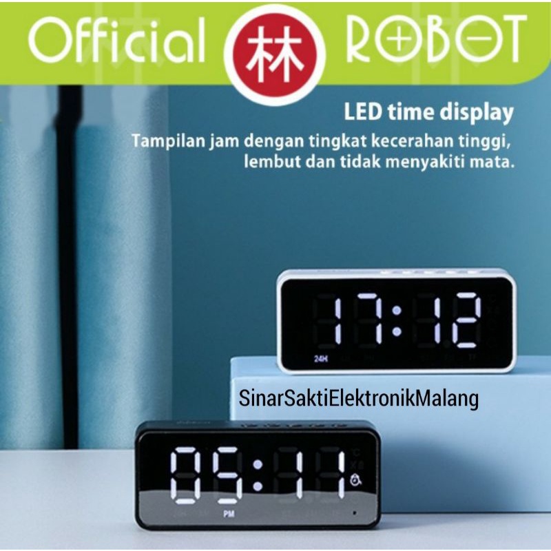 Robot Jam Meja Led Digital + Speaker Bluetooth Wireless Alarm Clock FM