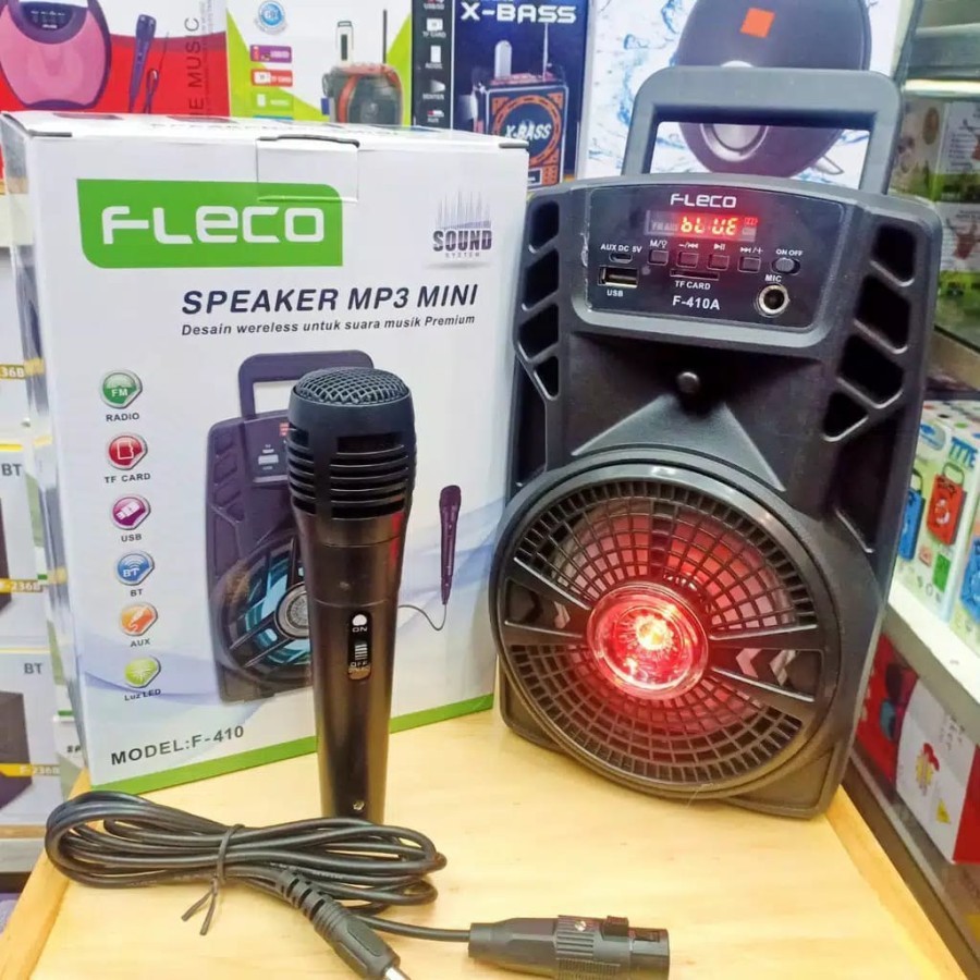 Speaker Bluetooth FLECO F-410/F 410 Speaker Wireless SUARA SUPER BASS (BONUS MIC KARAOKE )