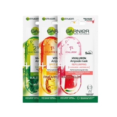 ★ BB ★ Garnier Ampoule Mask - Vitamin C Pineapple - Niacinamide Kale - Hyaluron Watermelon - Masker Skin Care Niacinamide// Vit C // Hyaluron - 3 Pcs