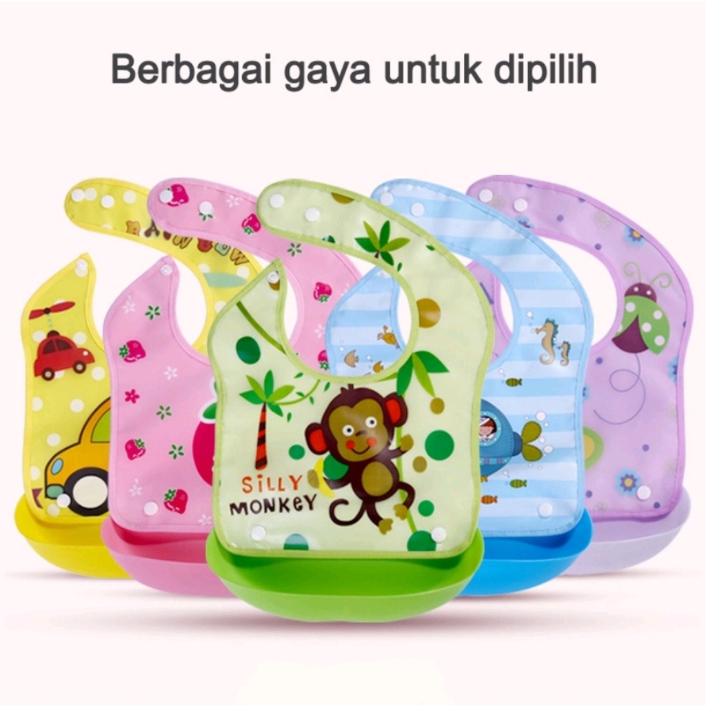 CELEMEK MAKAN BAYI / SLABER BABY WATERPROOF / BIB SILIKON / CELEMEK WADAH ANTI KOTOR (IP)