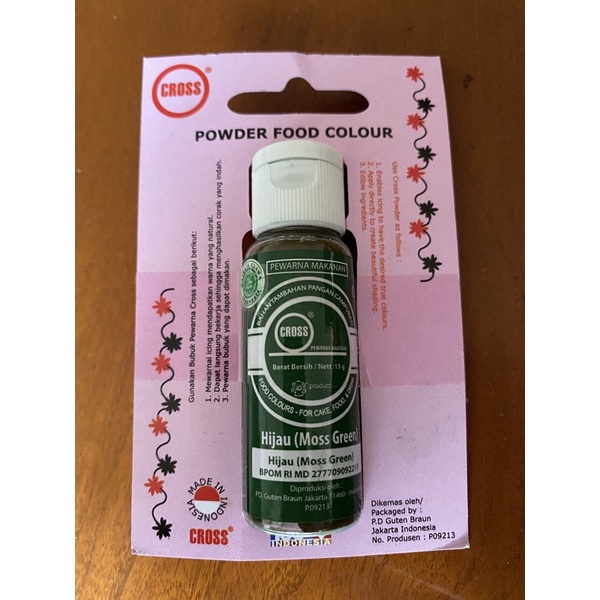 

Cross Food Coloring Powder 15gr Moss Green pewarna bubuk hijau tua