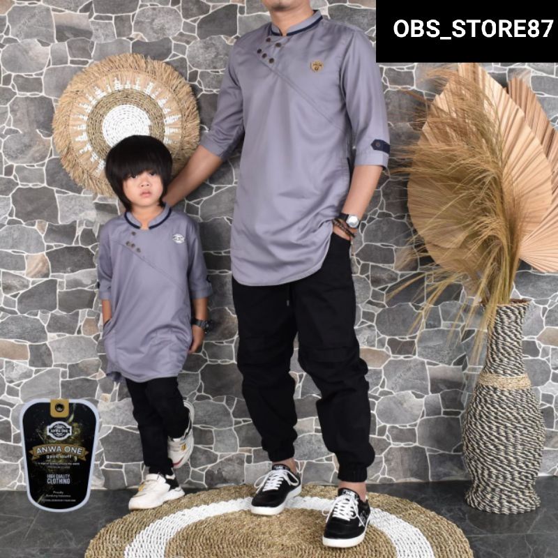 BAJU KOKO KURTA AYAH ANAK COUPLE MODEL KANCING SAMPING ORIGINAL ANWA ONE MURAH