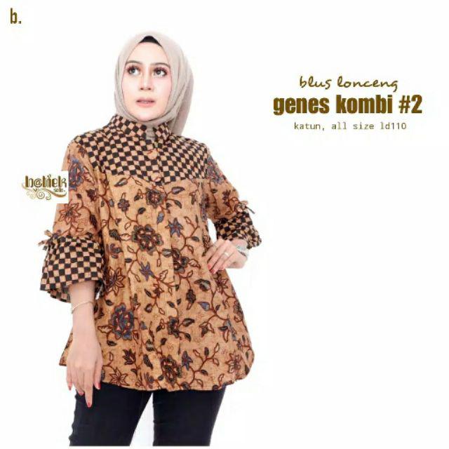 Blus Lonceng Genes Kombi #2 Busana Atasan Batik Wanita Cantik Modern Casual Formal Katun Premium-b.