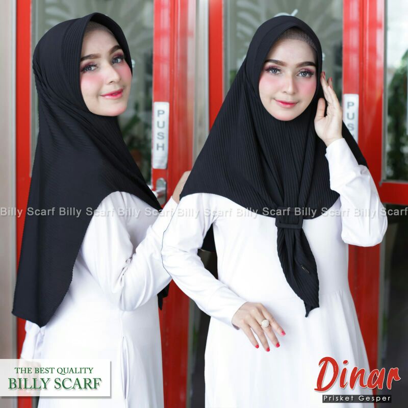 Jilbab Bergo Pad Simpel Plisket Gesper Dinar Ori Billy Scraf-Black