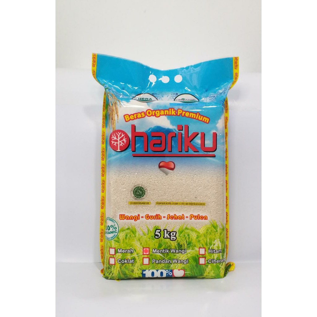 Hariku, Organic White Rice Mentik Wangi 5 kg (Beras Putih Organik)