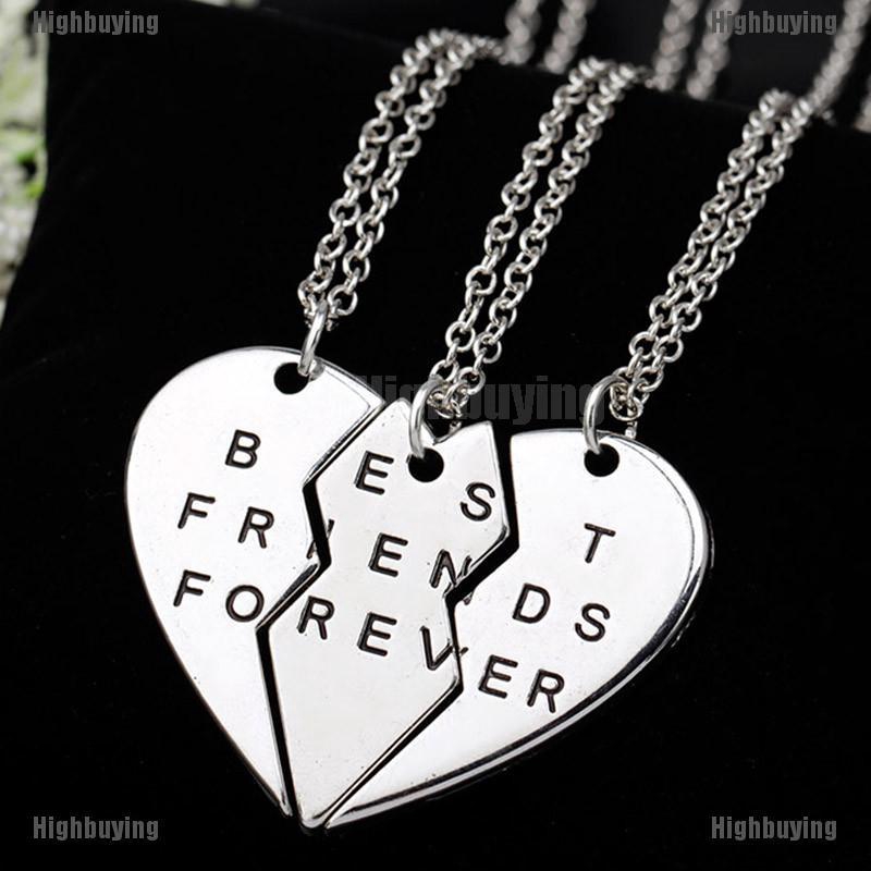 3pcs Kalung Persahabatan Liontin Desain Kombinasi Hatitulisan Best Friends Forever Untuk Wanita