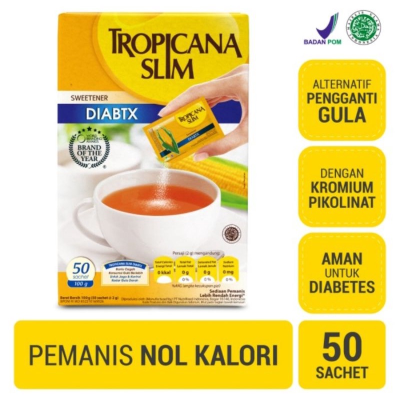 

Tropicana Slim Sweetener Diabtx 1 Box isi 50 Sachet