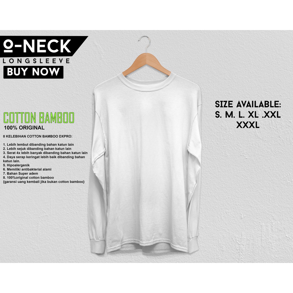 Kaos Polos Putih Katun Bambu Lengan Panjang (Bamboo T-Shirt Long Sleeve) CEWE COWOK ADA RIB