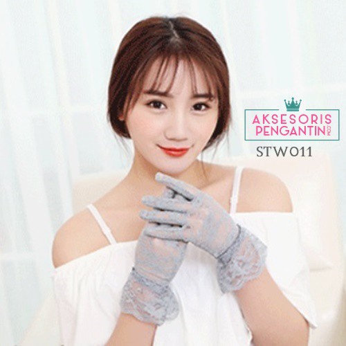 [READY STOCK] SARUNG TANGAN RENDA LACE ABU-ABU WEDDING GLOVES AKSESORIS WANITA STW011