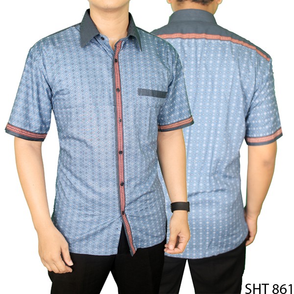 Kemeja Casual Lengan Pendek Pria Katun Biru – SHT 861