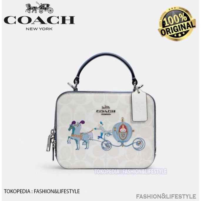 Coach x Disney Box Crossbody Signature Canvas With Cinderella ORIGINAL