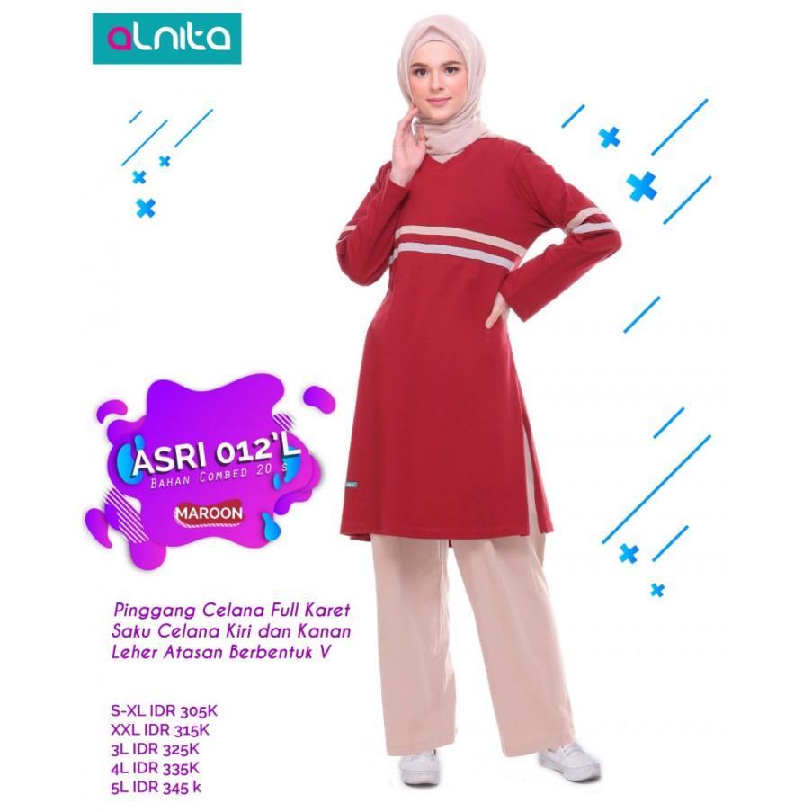 ALNITA SETELAN SPORT SYAR'I ASRI 012 L  WARNA MAROON KAOS OLAHRAGA SYARI SET SERAGAM OLGA TRAINING