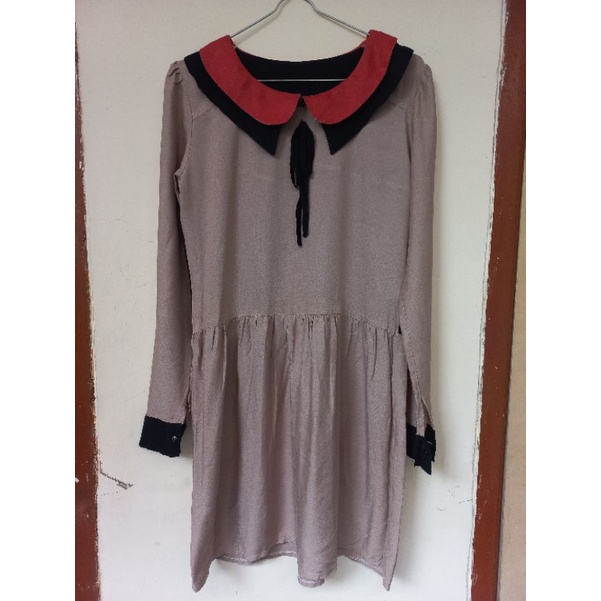 Preloved Korean Dress Mocca Collar / Preloved midi Dress Vintage Dress Oclo Mayoutfit Myrubylicious 