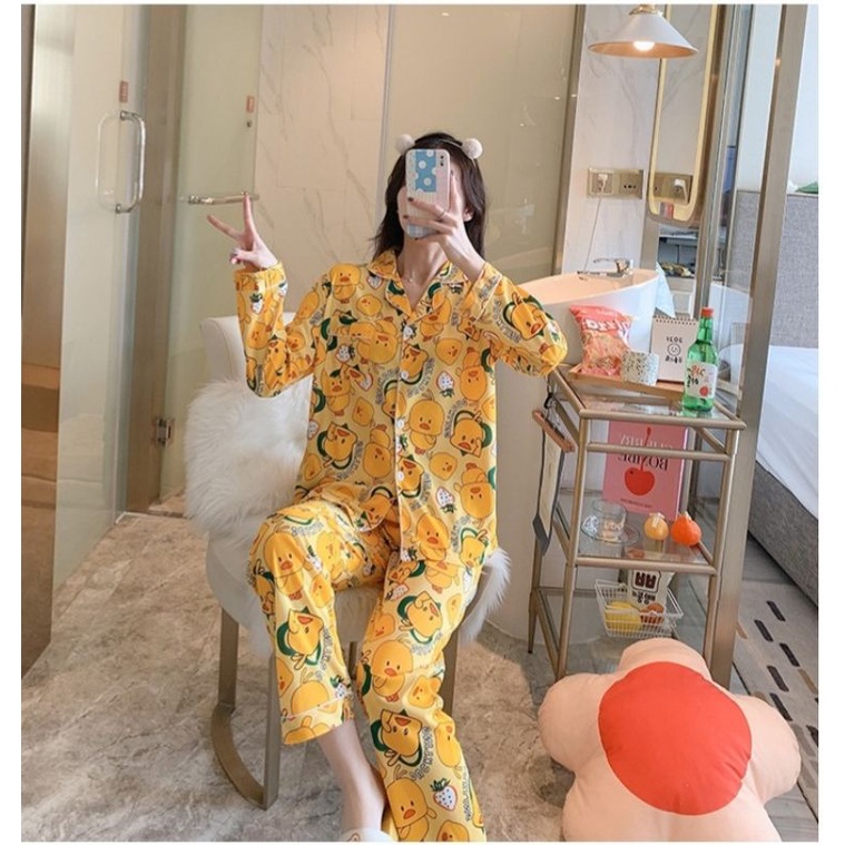 Baju tidur lengan panjang Piyama wanita pp import krah korean style-PP.K DUCKLING
