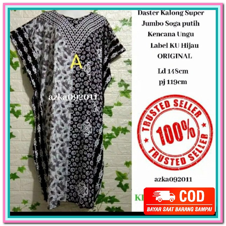 Baju Daster Batik Wanita Dewasa Lengan Pendek Model Leher Sikak PS928 Daster Kalong Jumbo Soga Putih